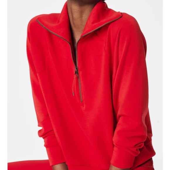 SPANX Tops - Spanx Pullover AirEssentials Half Zip 1X Red Athleisure Loungewear Soft